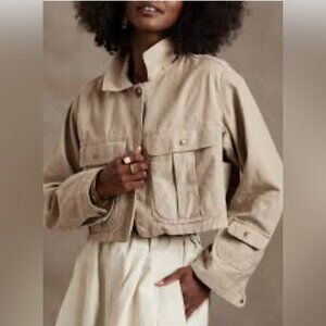 Banana Republic Cropped Utility Denim Jacket | Black, Oversized Fit XS